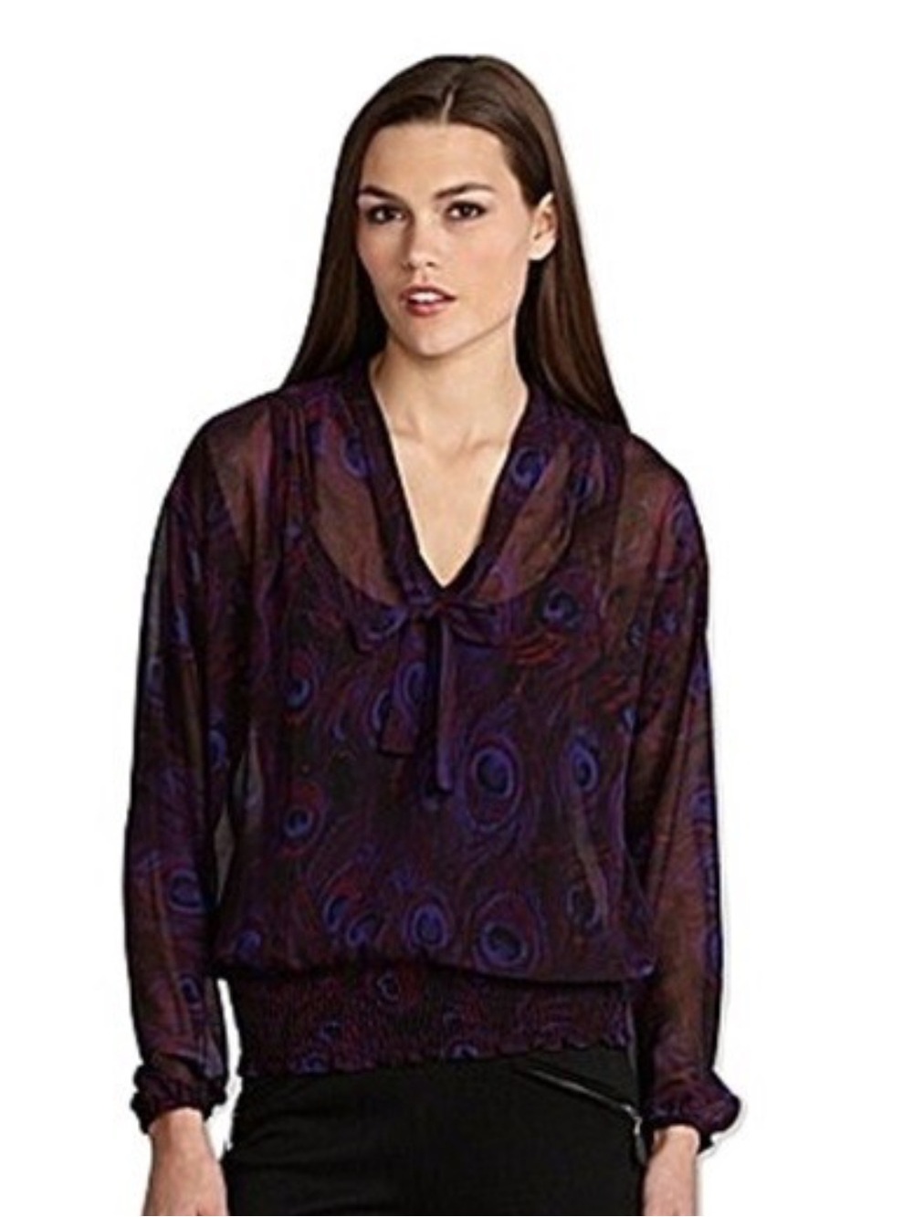 MICHAEL Michael Kors‎ Women's Purple Sheer Peacock Printed Sheer Blouse